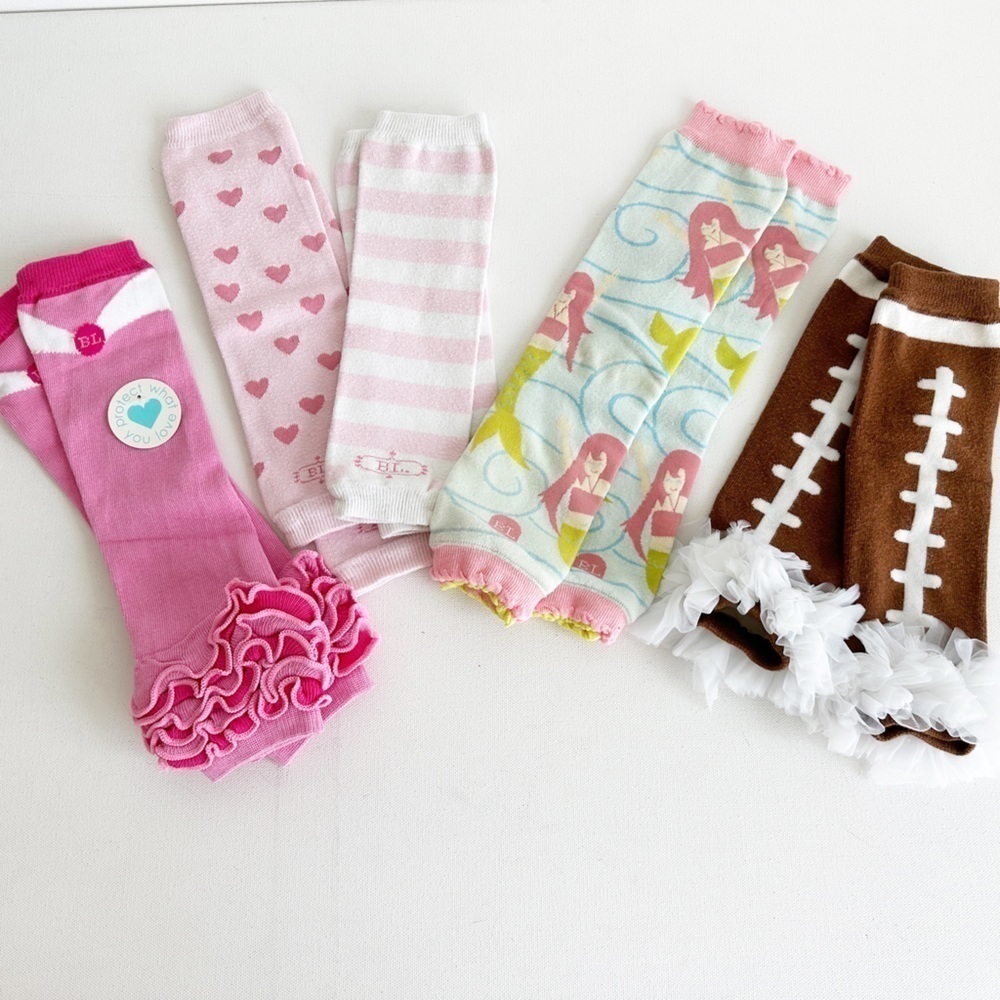 Baby Leggings Leg Warmers Girl Infant Pink Football Mermaid Ruffles lot of 5 - Picture 1 of 9